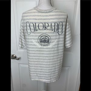 Prairie Mountain Colorado Vintage 1990’s White Gray Striped T Shirt Mens XL RARE